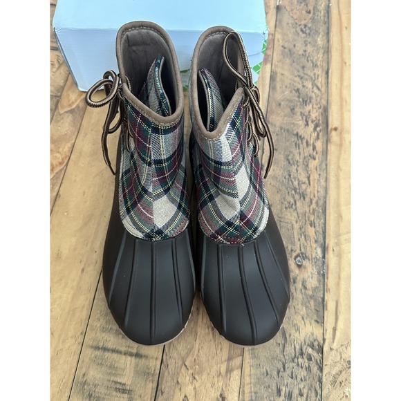 NIB!  #23 Women's Brown Plaid Duck Boots by MarleyLilly, Sz: 10 - Picture 4 of 6